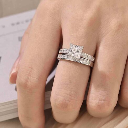 SHELOVES Moissanite Wedding Ring Set for Women VVS1 Princess Cut Engagement Rings Bridal Set 925 Sterling Silver Sz 5-10 in Saudi Arabia
