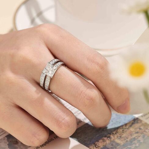 SHELOVES Moissanite Wedding Ring Set for Women VVS1 Princess Cut Engagement Rings Bridal Set 925 Sterling Silver Sz 5-10 in Saudi Arabia
