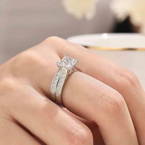 SHELOVES Moissanite Wedding Ring Set for Women VVS1 Princess Cut Engagement Rings Bridal Set 925 Sterling Silver Sz 5-10 in Saudi Arabia
