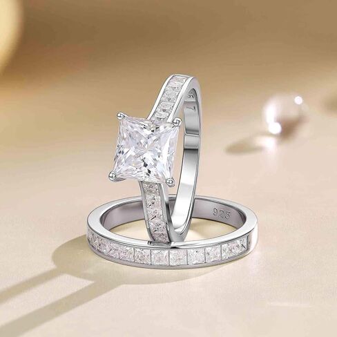 SHELOVES Moissanite Wedding Ring Set for Women VVS1 Princess Cut Engagement Rings Bridal Set 925 Sterling Silver Sz 5-10 in Saudi Arabia