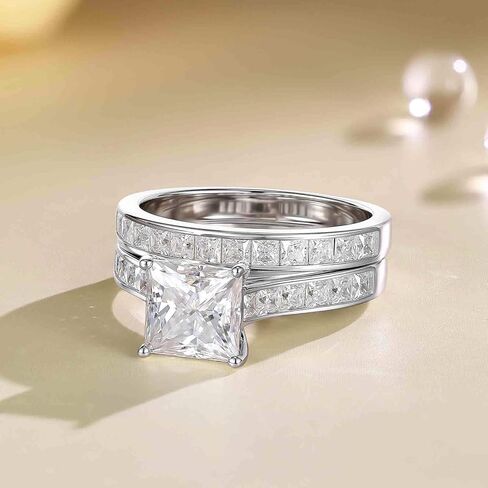 SHELOVES Moissanite Wedding Ring Set for Women VVS1 Princess Cut Engagement Rings Bridal Set 925 Sterling Silver Sz 5-10 in Saudi Arabia