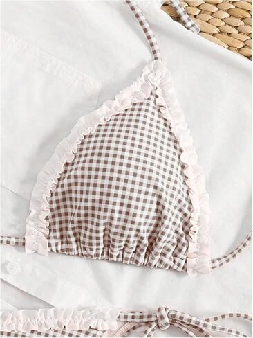 MakeMeChic Women's Plaid Bikini Set Halter Tie Back String Swimsuit 2 Piece Bathing Suit in Saudi Arabia