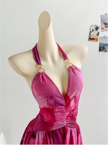SweatyRocks Women's Y2k Flowy Mini Dress Deep V Neck Ruffle Mesh Halter Dresses Clubwear in Saudi Arabia