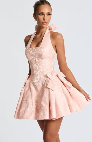 Satin Jacquard Halter Homecoming Dresses with Bow Puffy A Line Corset Summer Formal Evening Gown for Teens in Saudi Arabia