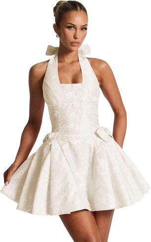 Satin Jacquard Halter Homecoming Dresses with Bow Puffy A Line Corset Summer Formal Evening Gown for Teens in Saudi Arabia