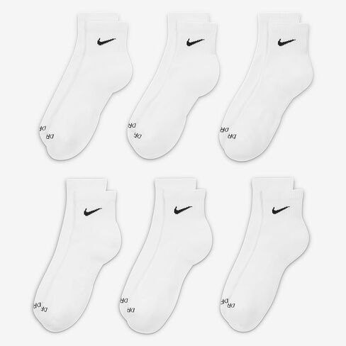 جوارب للكاحل مبطنة للاستخدام اليومي للرجال من Nike، 6 قطع Sx6899، أبيض، متوسط in Kuwait