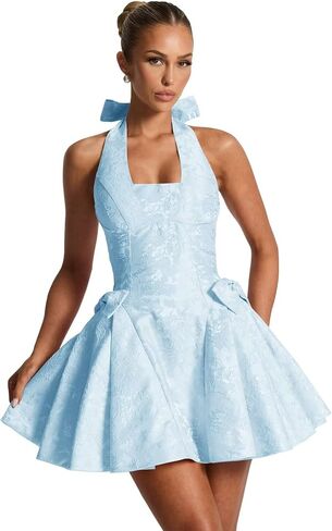 Satin Jacquard Halter Homecoming Dresses with Bow Puffy A Line Corset Summer Formal Evening Gown for Teens in Saudi Arabia