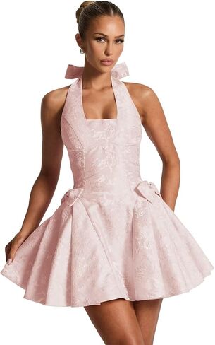 Satin Jacquard Halter Homecoming Dresses with Bow Puffy A Line Corset Summer Formal Evening Gown for Teens in Saudi Arabia