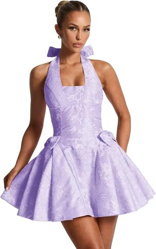 Satin Jacquard Halter Homecoming Dresses with Bow Puffy A Line Corset Summer Formal Evening Gown for Teens in Saudi Arabia