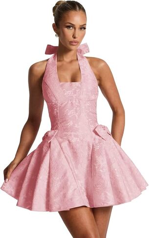 Satin Jacquard Halter Homecoming Dresses with Bow Puffy A Line Corset Summer Formal Evening Gown for Teens in Saudi Arabia