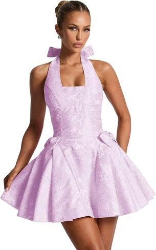 Satin Jacquard Halter Homecoming Dresses with Bow Puffy A Line Corset Summer Formal Evening Gown for Teens in Saudi Arabia