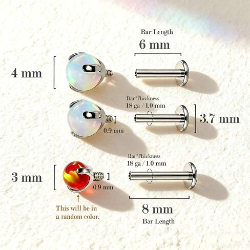 Opal Stud Earrings, 18g Flatback Studs for Women/Men, Dainty Titanium Earrings, Hypoallergenic Nose Rings Screwback Studs, Genuine Opal Earrings for Cartilage, Small Cute Helix Piercing Jewelry, Gift for Her 3pcs in Saudi Arabia