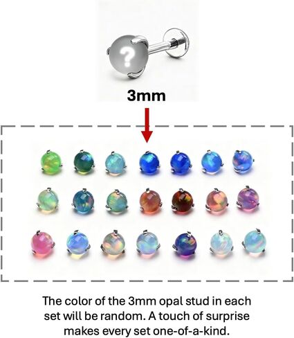 Opal Stud Earrings, 18g Flatback Studs for Women/Men, Dainty Titanium Earrings, Hypoallergenic Nose Rings Screwback Studs, Genuine Opal Earrings for Cartilage, Small Cute Helix Piercing Jewelry, Gift for Her 3pcs in Saudi Arabia