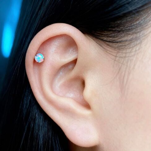 Opal Stud Earrings, 18g Flatback Studs for Women/Men, Dainty Titanium Earrings, Hypoallergenic Nose Rings Screwback Studs, Genuine Opal Earrings for Cartilage, Small Cute Helix Piercing Jewelry, Gift for Her 3pcs in Saudi Arabia