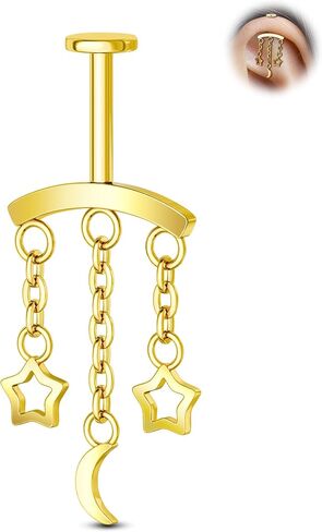Jewseen 16G Hidden Helix Earring Dangle Chain Star Vertical Helix Piercing Jewelry Flat Back Stud Earring Gold Cartilage Studs Rook Piercing for Women in Saudi Arabia