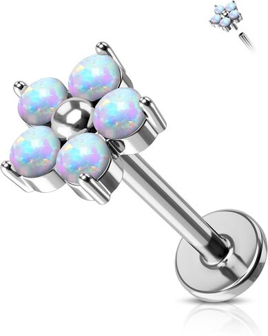 Jewseen G23 Titanium Cartilage Studs Internally Threaded Conch Piercing Jewelry 16G Helix Earrings CZ Flat Back Stud Flower Cartilage Earrings Opal Lip Rings Tragus Conch Nose Piercing in Saudi Arabia