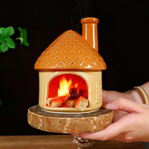 Mini Ceramic Palo Santo Burner - Yellow House Chiminea Incense Holder with Stable Base, Ideal for Smudging Sage, Burning Incense Cones - Perfect for Meditation, Yoga, Altars, Home Decor in Saudi Arabia