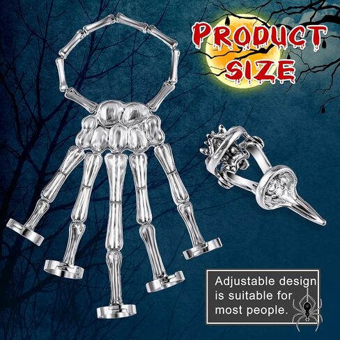 Hicarer 4 Pieces Punk Wristband Skull Fingers Hand Bracelet Skull Skeleton Joint Bracelet Knuckle Full Joint Finger Armour Knuckle Full Ring(Silver) in Saudi Arabia
