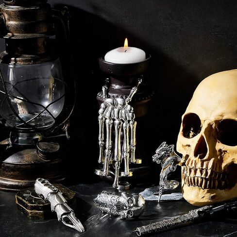 Hicarer 4 Pieces Punk Wristband Skull Fingers Hand Bracelet Skull Skeleton Joint Bracelet Knuckle Full Joint Finger Armour Knuckle Full Ring(Silver) in Saudi Arabia