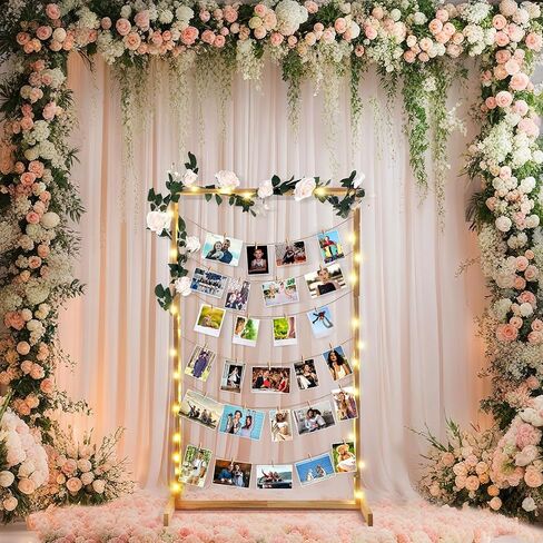 47 Inch Wedding Photo Display Frame Board with String Lights and 30 Clips Standing Picture Collage Board Photo Frame Display Holder for Wedding Bridal Shower Anniversary Party Decor in Saudi Arabia