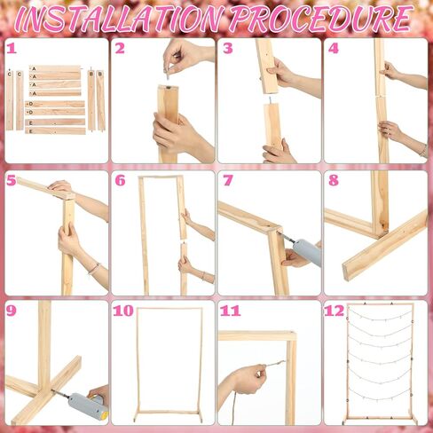 47 Inch Wedding Photo Display Frame Board with String Lights and 30 Clips Standing Picture Collage Board Photo Frame Display Holder for Wedding Bridal Shower Anniversary Party Decor in Saudi Arabia