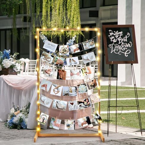 47 Inch Wedding Photo Display Frame Board with String Lights and 30 Clips Standing Picture Collage Board Photo Frame Display Holder for Wedding Bridal Shower Anniversary Party Decor in Saudi Arabia