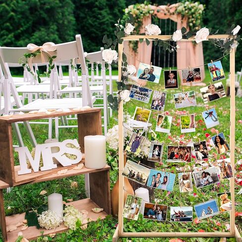 47 Inch Wedding Photo Display Frame Board with String Lights and 30 Clips Standing Picture Collage Board Photo Frame Display Holder for Wedding Bridal Shower Anniversary Party Decor in Saudi Arabia