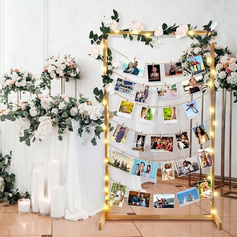 47 Inch Wedding Photo Display Frame Board with String Lights and 30 Clips Standing Picture Collage Board Photo Frame Display Holder for Wedding Bridal Shower Anniversary Party Decor in Saudi Arabia