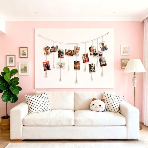 Macrame Hanging Photo Display with Clips, Boho Wall Picture Banner Decor, Boho Picture Card Frame Holder, Photo Hanger with 20 Clips for Living Room Bedroom Dorm, Teen Girls Christmas Gifts in Saudi Arabia