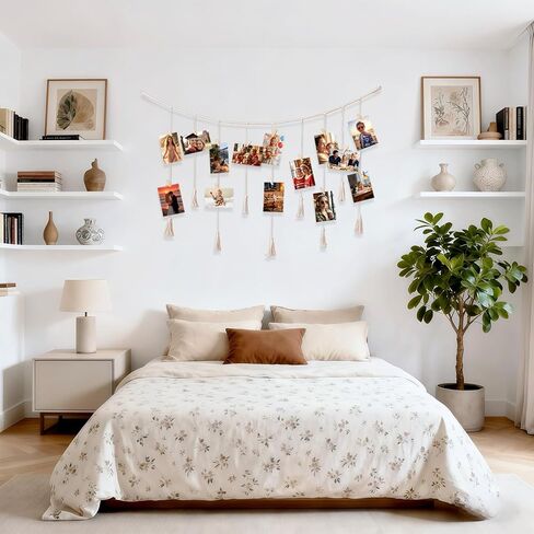 Macrame Hanging Photo Display with Clips, Boho Wall Picture Banner Decor, Boho Picture Card Frame Holder, Photo Hanger with 20 Clips for Living Room Bedroom Dorm, Teen Girls Christmas Gifts in Saudi Arabia