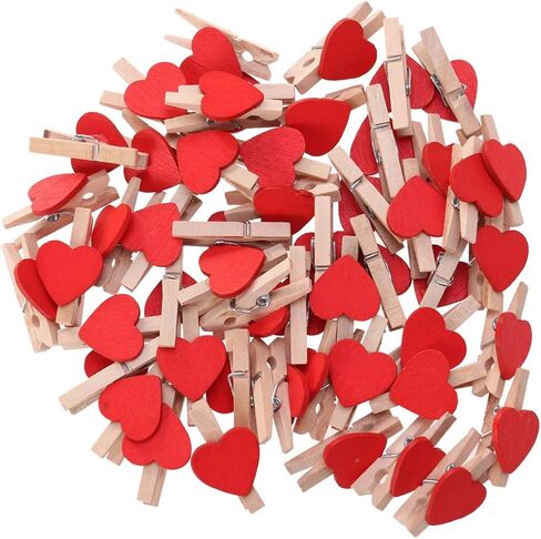 Kisangel 50pcs Red Heart Wooden Mini Clothespins for Hanging Photos, Cards, and Home Decoration, 1.18 X 0.70 X 0.15 Inch in Saudi Arabia
