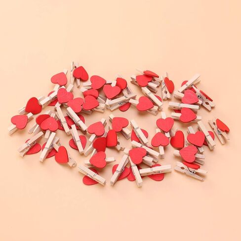 Kisangel 50pcs Red Heart Wooden Mini Clothespins for Hanging Photos, Cards, and Home Decoration, 1.18 X 0.70 X 0.15 Inch in Saudi Arabia