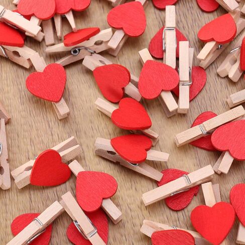 Kisangel 50pcs Red Heart Wooden Mini Clothespins for Hanging Photos, Cards, and Home Decoration, 1.18 X 0.70 X 0.15 Inch in Saudi Arabia