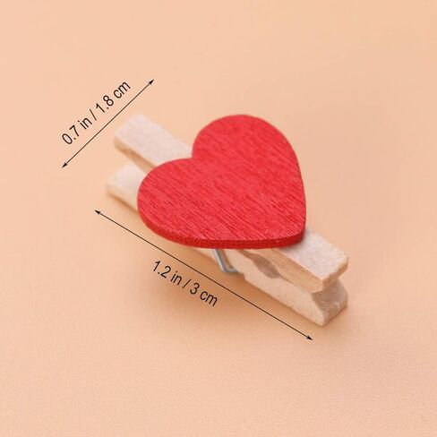 Kisangel 50pcs Red Heart Wooden Mini Clothespins for Hanging Photos, Cards, and Home Decoration, 1.18 X 0.70 X 0.15 Inch in Saudi Arabia