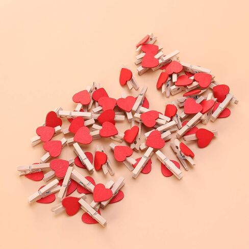 Kisangel 50pcs Red Heart Wooden Mini Clothespins for Hanging Photos, Cards, and Home Decoration, 1.18 X 0.70 X 0.15 Inch in Saudi Arabia