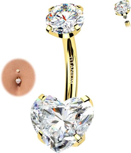 Moissanite Gold Belly Button Ring for Women 14G 10mm G23 Titanium Navel Piercing Jewelry Internally Threaded Belly Button Rings Piercing in Saudi Arabia
