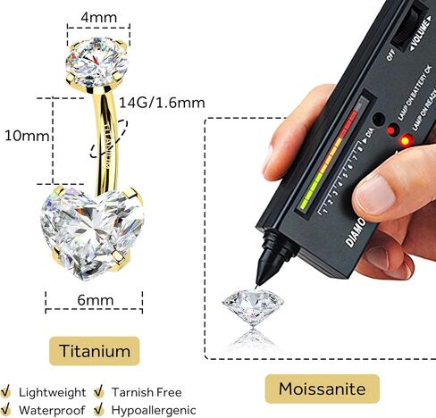 Moissanite Gold Belly Button Ring for Women 14G 10mm G23 Titanium Navel Piercing Jewelry Internally Threaded Belly Button Rings Piercing in Saudi Arabia