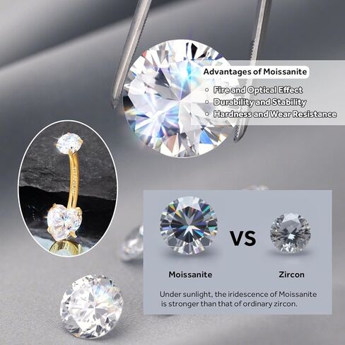 Moissanite Gold Belly Button Ring for Women 14G 10mm G23 Titanium Navel Piercing Jewelry Internally Threaded Belly Button Rings Piercing in Saudi Arabia