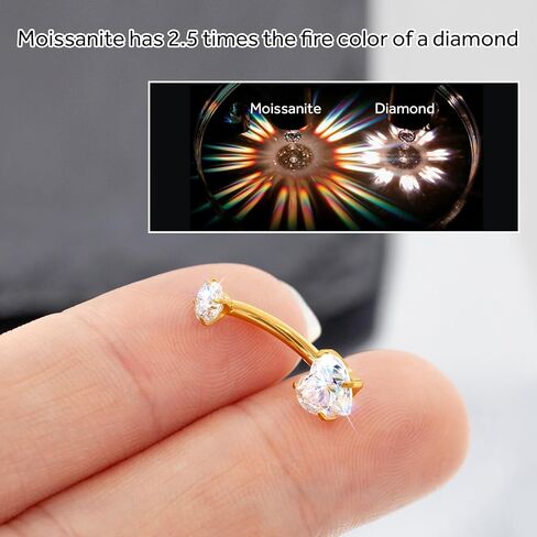 Moissanite Gold Belly Button Ring for Women 14G 10mm G23 Titanium Navel Piercing Jewelry Internally Threaded Belly Button Rings Piercing in Saudi Arabia