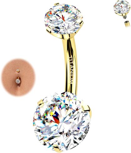 Moissanite Gold Belly Button Ring for Women 14G 10mm G23 Titanium Navel Piercing Jewelry Internally Threaded Belly Button Rings Piercing in Saudi Arabia