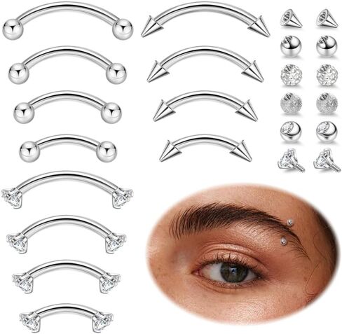 12Pcs 16G 18G Surgical Steel Eyebrow Piercing Jewelry for Women Men Small Curved Barbell Rings Vertical Labret Lip Jewelry Ear Rook Helix Daith Ring 6-12MM with 12Pcs Replacement Balls in Saudi Arabia