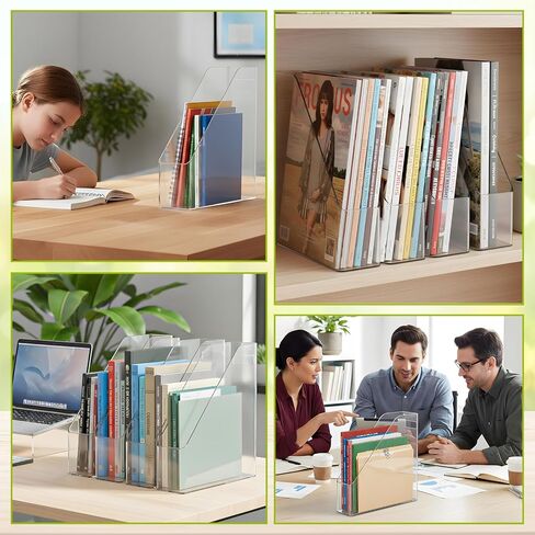 قطعتان من حامل الملفات الرأسي، رف ملفات قائم من البلاستيك الشفاف ومنظم للمجلات المنزلية والمكاتب وأجهزة الكمبيوتر المحمولة ومجلدات المجلدات، رف عمودي لتخزين المستندات على سطح المكتب متعدد الأغراض in Kuwait