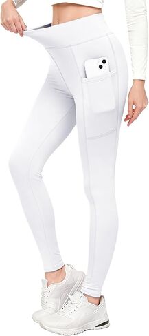Fleece Lined Leggings for Women, High Waisted Workout Winter Warm Tights with Pockets in Saudi Arabia