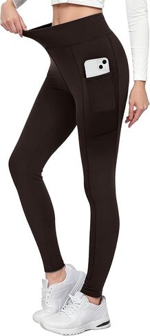 Fleece Lined Leggings for Women, High Waisted Workout Winter Warm Tights with Pockets in Saudi Arabia