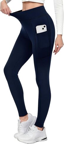 Fleece Lined Leggings for Women, High Waisted Workout Winter Warm Tights with Pockets in Saudi Arabia