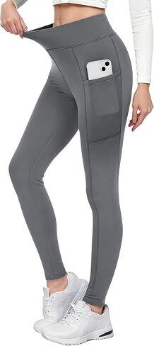 Fleece Lined Leggings for Women, High Waisted Workout Winter Warm Tights with Pockets in Saudi Arabia