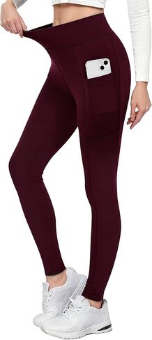Fleece Lined Leggings for Women, High Waisted Workout Winter Warm Tights with Pockets in Saudi Arabia
