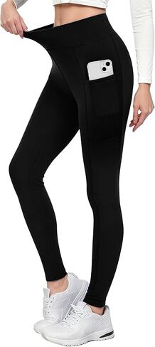 Fleece Lined Leggings for Women, High Waisted Workout Winter Warm Tights with Pockets in Saudi Arabia