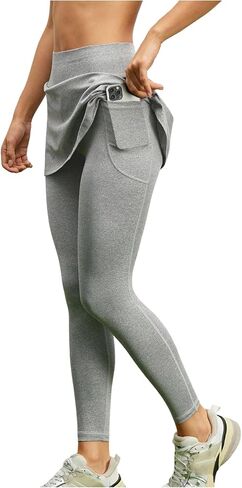OYOANGLE Women's Skirted Leggings with Pockets Workout Outfits Tennis Yoga Pleated Skirt with Leggings in Saudi Arabia