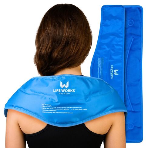 LIFE WORKS Gel-Filled Neck Ice Pack with Soft Plush and Nylon Cover for Dual-Temperature Therapy, Stays Flexible to Soothe Neck, Shoulder, and Back, 23"x8"x5 in Kuwait